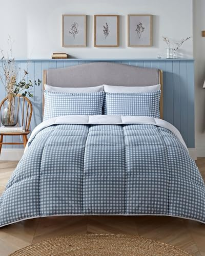 Night Lark Coverless Duvet 10.5 Tog Gingham - Blue, Single | Advanced Smartfil® Fibre, Machine Washable, Hypoallergenic, Coverless Duvet Single Bed Size & Pillowcase Set