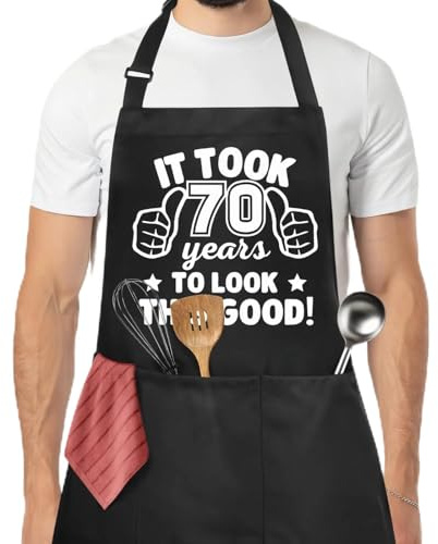 Iridsmole Kitchen Apron For Men Women, It took 70 Years To Look This Good BBQ Cooking Apron, Funny Birthday Gift Ideas, Adjustable BBQ Aprons for Grilling Cooking