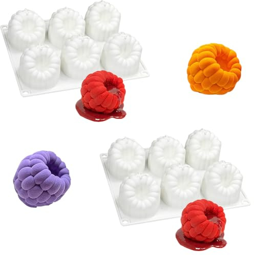 HanQZen Set de Moules de Cuisson en Silicone 3D Fraise & Framboise - Moules à Dessert Flexibles pour Mousse-Gâteaux, Brownies, Gelée, Glaces & Confiseries (Motif Fruit) ((Motif Fruit) 2(Blanc))