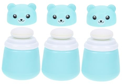 Yardenfun 3 St Bärformad Återfyllbar Kroppspuderbehållare med Puff Läckagesäker Kompakt Dosa för Babypuder Resevänlig och Barnsäker Pulverdispenser för Dagligt Bruk