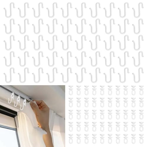 50 Pcs Shower Curtain Hooks and 50 Pcs Hanging Rail Glider Rollers,Curtain Glider Hooks Set Flexible Track Accessories for Ceiling & Bathroom Window Door Curtains
