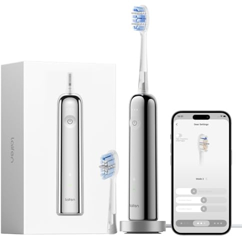 Laifen Wave Pro Cepillo de Dientes Eléctrico Sónico, Tecnología WaveMotion de 60° y 66000 VPM, 70 Días de Autonomía, Sensor de Presión, Carga Inalámbrica, 2 Cabezales Pro Incluidos (Acero Inoxidable)