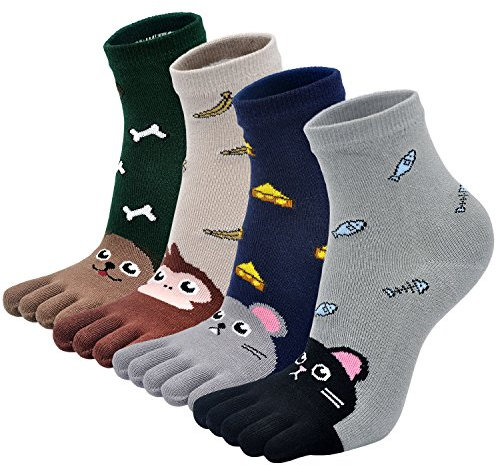Zehensocken Kinder Finger Socken Aus Baumwolle, Junge/Mädchen Witzige Karikatur Niedliche Tiere Bunt Muster Sneaker, 3-12 Jahre, 4 Paare