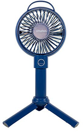 Schallen Rechargeable Battery USB Electric Handheld Portable Travel and Tripod Desk Table Small Mini Air Cooling Fan (Navy Blue)