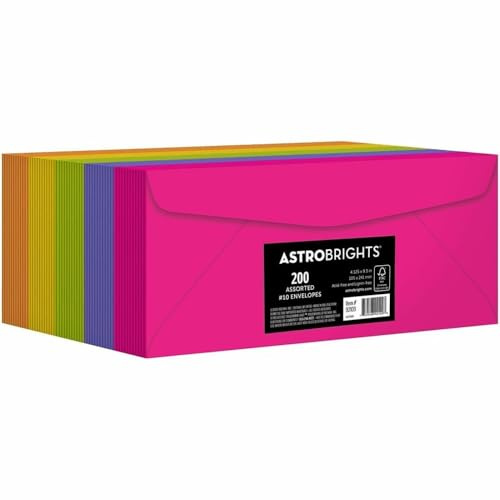 Astrobrights Color 10 Envelopes, 4.125 x 9.5, 24 Lb/89 Gsm, Happy 5-Color Assortment, 200 Pack (92109)