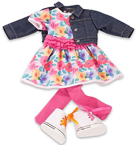 Götz 3403336 Kombination Blumenfroh - Puppenbekleidung Gr. XL - 5-teiliges Bekleidungs- und Zubehörset für Stehpuppen 45-50 cm