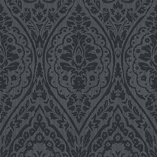 Barock tapet Profhome 961959-GU textiltapet strukturerad med ornament matt svart grå 5,33 m2