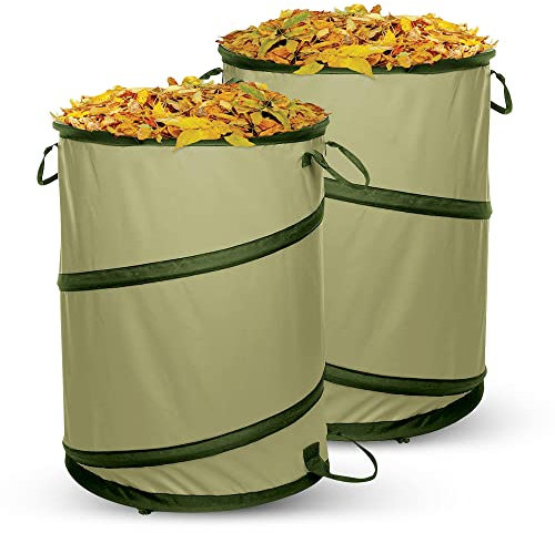 Pop Up Gartenabfallsack, 2 x 113L/30Gal, Gartensack mit Aufbewahrungstaschen, Reißfest Stabil Garten Abfallsack Grünschnittsäcke, Robust Faltbar Groß Laubsack, Säcke für Gartenabfälle mit 3 Griffe