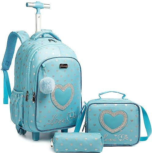 HTgroce Schulranzen mit Rollen für Mädchen, Kinderrucksack mit Rollen Trolley Schulrucksack für Mädchen,Schultrolley Rucksäcke Kinder Schulrucksack Schultasche mit Rollen