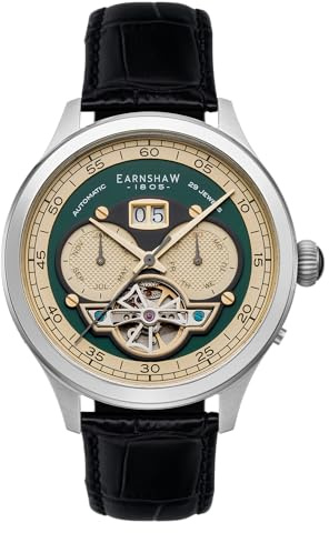 Thomas Earnshaw Baron ES-8187 Montre automatique avec bracelet en cuir pour homme 43 mm