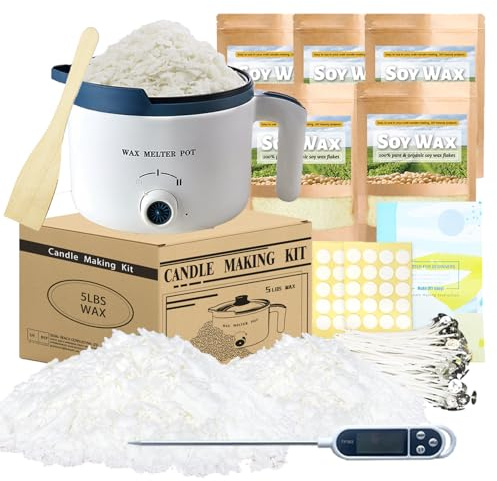 Ksedcon Candle Making Kit with Wax Melter, Bulk Soy Wax for Candle Making, DIY Candle Maker Supplies for Beginner Adults with 5lbs Soy Wax, Wax Melter, 100 Candle Wicks, 100 Wick Stickers