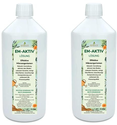 Natursache EM-aktiv Lösung | Effektive Mikroorganismen für Garten, Tierhaltung, Haushalt & Umwelt | Bodenaktivator, Geruchsentferner, Wasseraufbereiter (1 Liter, 2)