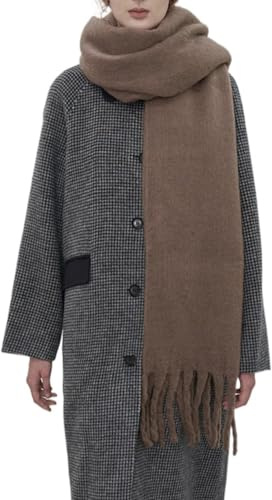 MININAI Women Chunky Scarf, Soft Warm Winter Scarf for Cold Weather, Christmas Blanket Scarves Pashmina Shawl Wrap (Brown)
