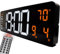 Opis Clock 1 XXL Weiß/Orange: Wanduhr Digital mit Temperaturanzeige, die Große Leuchtende LED Digitaluhr ohne Tickgeräusch