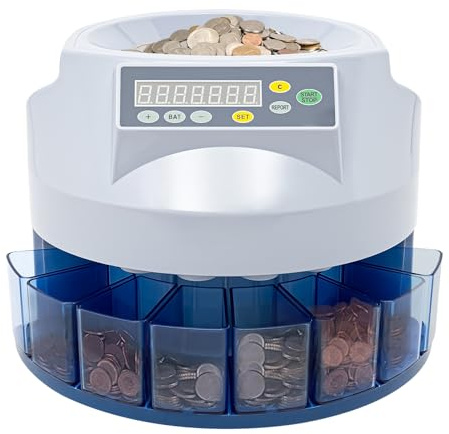 LyeXD 110V USD Commercial Automatic Coin Sorter & Change Counter Machine, Electric Coin Sorter with Display, 330 Units/min, 8 Slots Coin Counter Machine Sorter for Business, Shop, Home, White
