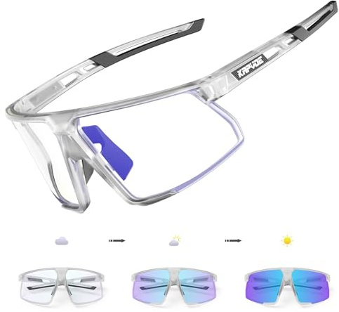 KAPVOE Lunette de Cyclisme Photochromique Homme TR90 Cadre Lunette VTT Femme Lunette Vélo Protection UV400 Lunette de Soleil Sport Pour Course à Pied Conduite Course Bleu