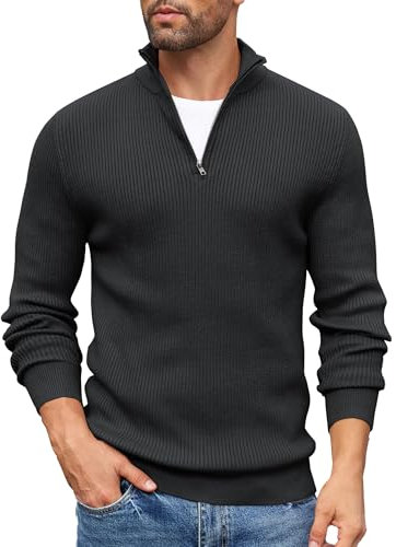 COOFANDY Herren Rollkragenpullover Half Zip Pullover mit Reissverschluss Strickpullover Langarm Warm Winterpullover Rollkragenpulli Solid Thermo Männer Pullover Schwarz M