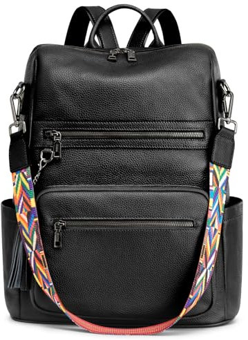 Kattee Damen Rucksack aus Weichem Leder mit 14-15 Zoll Laptopfach und Gepäckhülle Umwandelbare Schul-Umhängetasche