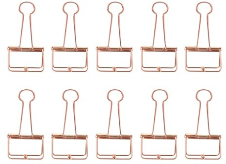 10 clip plegables de metal de oro rosa de 19 mm, carpetas de abrazaderas de papel, clips de esqueleto huecos para planificador, diario y cuaderno