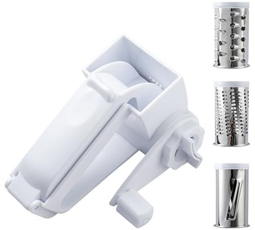 Rotary Cheese Grater,Hand Crank Cheese Grater with 3 Stainless Steel Barrels,Food Grade Manual Cheese Slicer for Cheese,Vegetables,Chocolate, and Nuts,Easy to Clean and Safe Kitchen Tool