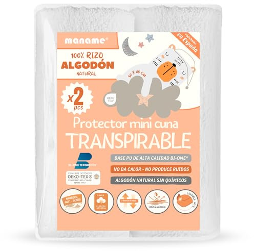 2 Protectores Colchón MiniCuna 100% Algodón 50x85cm Impermeable Antiácaros – Protector Cubre Colchon Ajustable Certificado OekoTEX y BI-OME® Technology-Funda Protectora Hecho En España (50x85 cm)