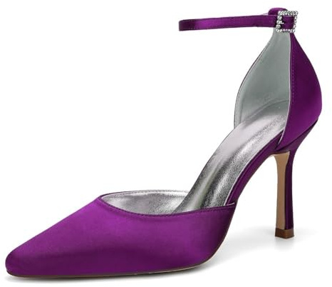 ZZQCCHL Scarpe da Sposa in Raso Open Toe per Le Donne con Cinturino alla Caviglia con Strass Tacco Alto Sottile Ideale per Cerimonie Nuziali e Feste,Viola,39 EU