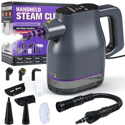 1350W Vaporeta Limpieza Hogar, 3 Bar Calentar Rápidamente a 130°C en 15s Limpiador a Vapor Portátil con 400ml, Cierre de Seguridad y 9 Accesorios Limpiador a Vapor de Mano para Cocina Ventanas Suelos