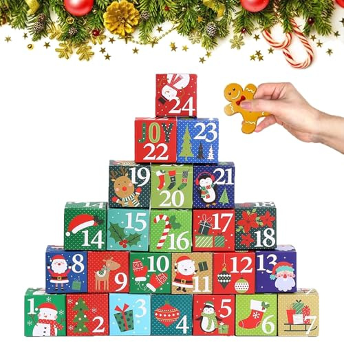 BSITSSS 24 st små presentlådor för julfest, adventskalenderlådor med nedräkningsnummer, 7 x 7 x 7 cm kartong små jullådor för gåvor, kaka, godis, favoritfest, dekoration