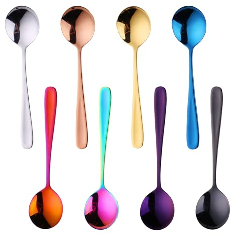 GOEDCH Cuillères à café en acier inoxydable : cuillères à soupe rondes en acier inoxydable poli miroir 8 couleurs pour la maison, le restaurant, l'hôtel, l'utilisation quotidienne, passe au