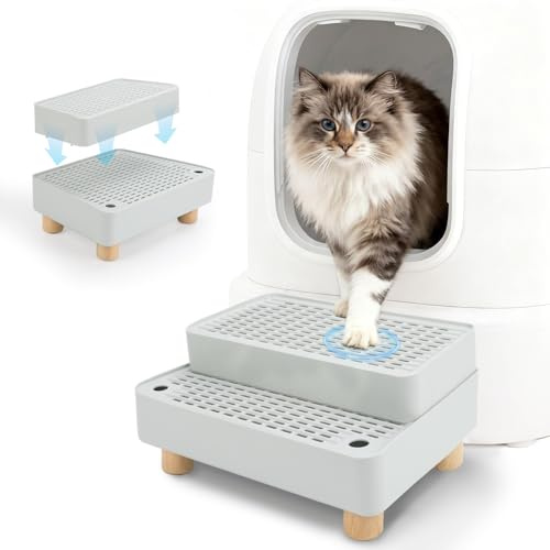 Midollarle Elevated Cat Ramp for Litter Box, 2-Step Litter Trapper, Grey