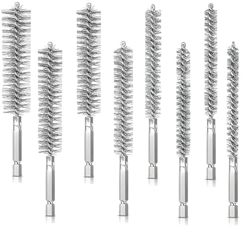 EVBOTGEE Set di 8 spazzole metalliche, in acciaio inox, con asta esagonale, spazzola forata per avvitatore a batteria, per lucidatura, levigatura, rimozione della ruggine e sbavatura, 8-19 mm