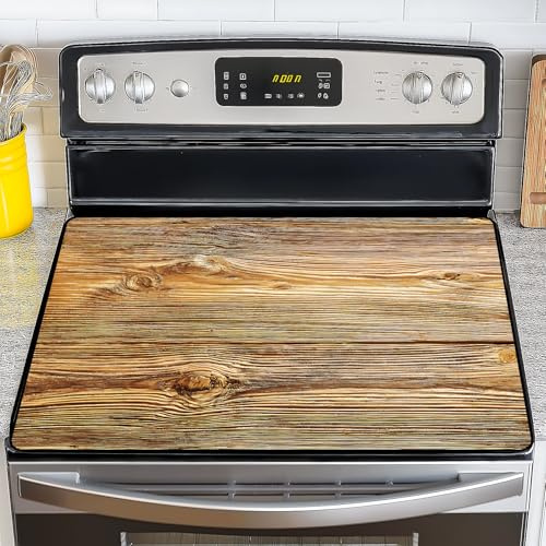 NYZE Wood Grain Color Stove Top Cover for Electric Stove 28x20 Inch Silicone Stovetop Protector, Scratch-Resistant Decorative Kitchen Counter Mat for Electric/Glass Stove Top