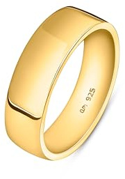 Amberta Alianza Plata de Ley 925 para Hombre | Anillo de Boda Chapado en Oro Ancho 5 6 8 mm: Anillo Oro Hombre 6 mm - Talla 26