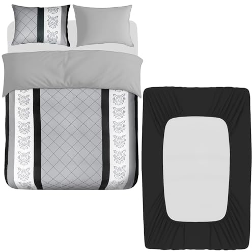 Lazzaro 4 Pcs Super King Duvet Set - Premium Brushed Microfiber Bedding Set | Luxury Bedding Set, Breathable, Zipper Closure, Ultrasoft Duvet Cover, Super King (260 x 220 cm), Non Iron, Machine Washable