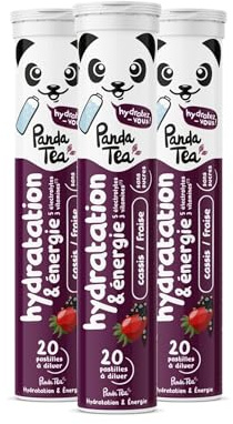 Panda Tea - Pastilles Hydratation & Énergie - Cassis-Fraise - 3x20 Pastilles sans sucre - Electrolyte Ultra Hydratation - Idéale pour le Sport et le Quotidien