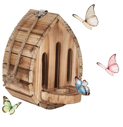 Casa para Mariposas Refugio de Madera con Comedero, Jardín Exterior Colgante Natural Nido para Mariposas, Polillas, Crisopas, Insectos, Casas para Mariposas para el Jardín (Wood)