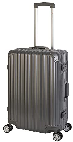 Travelhouse London Koffer Grau M-65cm · Aluminium-Rahmen · Polykarbonat Hartschale · 2X TSA Zahlenschloss · 4X Silent Move Doppelräder · 360° Rollen · Vol. 67L