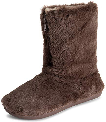 Polar Femmes Mousse A Mémoire Fermeture Eclairper Fausse Fourrure Couverte Semelle En Caoutchouc Intérieure Confortable Luxe Bottes Chaussons - Marron - UK6/EU39 - YC0723