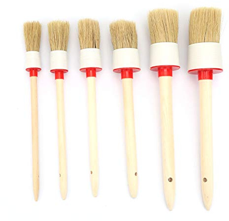 6 Stück Schweineborstenpinsel Set für Möbel & Ölfarbe, Kreidepinsel Wachspinsel Staubentfernung (20-45 mm) Premium Pinsel für Holz Lackierung