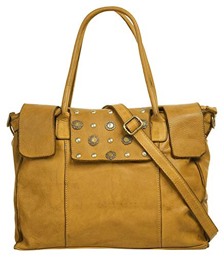Samantha Look Shopper Echt Leder Damen | Made in Italy, Vintage Ledertasche, Handtasche mit Nieten, abnehmbarer Schultergurt | 020611