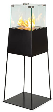 blumfeldt Firetower - Cheminée bioéthanol d'extérieur, brûleur INOX de 250 ML, jusqu'à 1,5 h de Combustion sans Odeur ni résidus. Cheminée à Poser avec Aide à l'extinctio et Pare Flammes - Noir