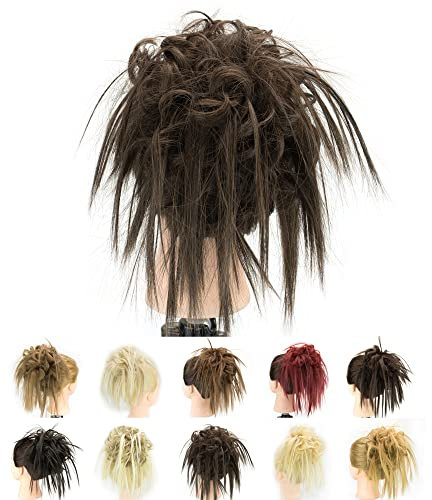 IMISSU 2PZ Chignon disordinato pezzo Updo falso Estensione Scrunchies Posticci ricci ondulati Fascia per capelli chignon a coda di cavallo per donne e ragazze (2PZ Marrone chiaro)