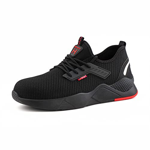 Hitmars Zapatos de Seguridad para Hombre Mujer Ligeros Zapatillas de Trabajo con Puntera de Acero Calzado Deportivas Zapatillas Transpirables Negro EU 42
