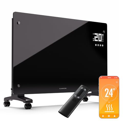 Klarstein Stufa Elettrica Basso Consumo, Stufa Elettrica 2500W, Termoconvettore Smart con Rotelle, Termosifone Elettrico Portatile, Termoconvettore a Parete con Termostato, Stufetta Elettrica per Casa