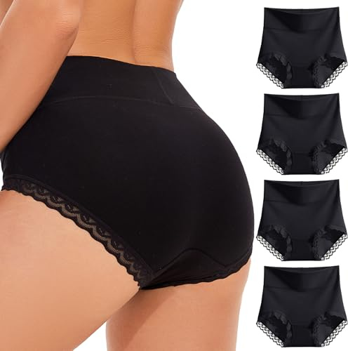 WEASIC Culotte Femme Coton Taille Haute – Culotte sans Couture Femme Invisible Slip Femme Coton Confort Culotte Femme Grande Taille (Paquet de 4, Noir, XXL)