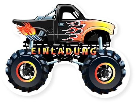 Friendly Fox Monster Truck Einladung, 12 Einladungskarten Kindergeburtstag Monster Truck, Geburtstagseinladungen Auto Monster Truck Geburtstag