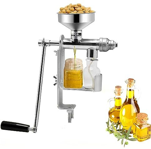 Topyond Oil Press Machine, Manual Oil Extractor Machine Stainless Steel Home Oil Maker for Peanut Nuts Seeds, DIY Oil Extraction Pressing Tool