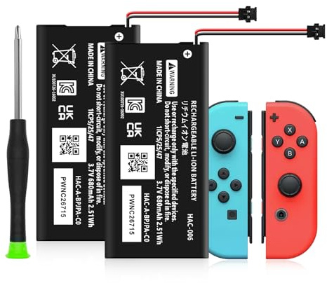 KOOAQQ HAC-006 Battery, Upgraded 680mAh Replacement JoyCon Battery for Nintendo Switch HAC-015 HAC-016 Left & Right Joy-Con Controller (2 Pack)