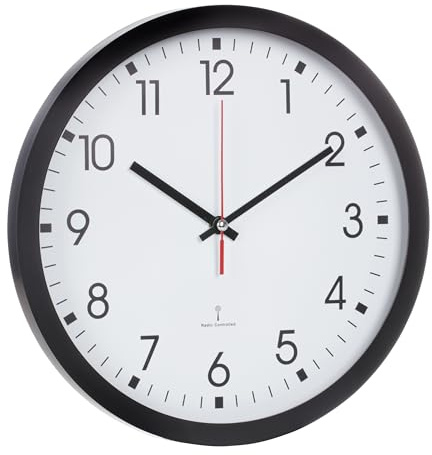 TFA Dostmann analog trådlös väggklocka, 60,3522, med sekundvisare, glaslock stor urtavla, 30 cm diameter (svart)