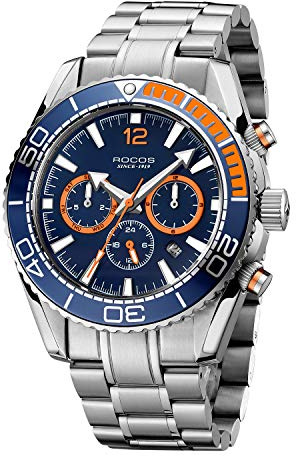 ROCOSJEWE Herren Automatische Mechanische Uhr Synthetische Saphire 10ATM Wasserdicht Multifunktional Analog Chronograph Taucheruhren für Männer, silber, Taucheruhr